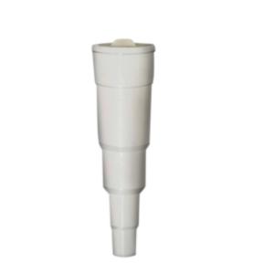 White plastic medical tubing connector on plain background