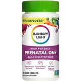 Bottle of Rainbow Light Prenatal One high potency daily multivitamin with green cap