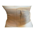 Adjustable beige medical back support belt worn on mannequin torso