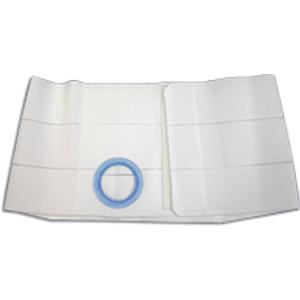 White medical adhesive barrier sheet with blue circular ring for ostomy care