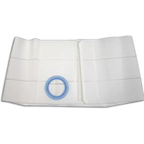 White medical adhesive barrier sheet with blue circular ring for ostomy care