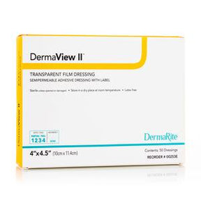 DermaView II transparent film dressing box, 4x4.5 inch, medical adhesive wound care supplies