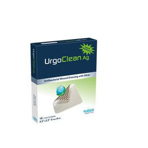 UrgoClean Ag antibacterial wound dressing with silver, 10 sterile pads box