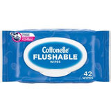 Cottonelle Flushable Wipes 42 count pack, blue packaging, hygiene wipes