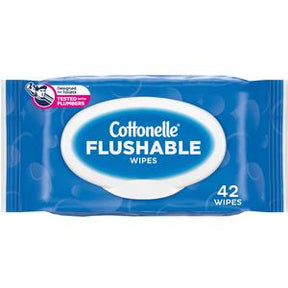 Cottonelle Flushable Wipes 42 count pack, blue packaging, hygiene wipes