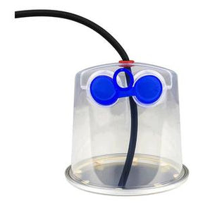 Clear plastic respiratory device with blue valve and black tubing for medical use