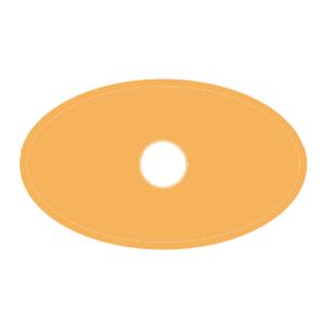 Oval hydrocolloid ostomy barrier with central hole on white background
