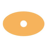 Oval hydrocolloid ostomy barrier with central hole on white background