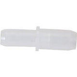 Clear plastic medical tubing connector on white background