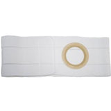 white ostomy belt with circular stoma opening, medical supply for chronic care