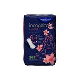 Incognito Liners package, 26 panty liners, feminine hygiene, 3-in-1 protection, floral design