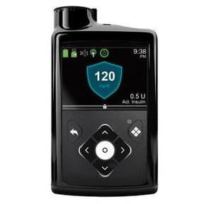 Digital insulin pump device displaying glucose level, used for diabetes management at home