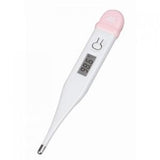 Digital thermometer with pink cap displaying 98.6 on LCD screen for home health monitoring