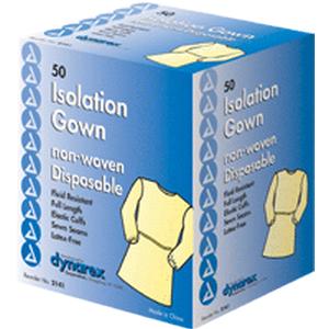 Box of disposable non-woven isolation gowns for medical and home health use