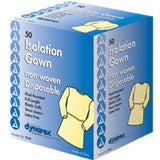 Box of disposable non-woven isolation gowns for medical and home health use