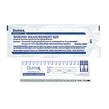 Dumex wound measurement kit in sterile medical packaging with measuring ruler visible.