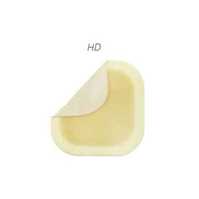 Medical adhesive film dressing with rounded edges and lifted corner, used for wound care