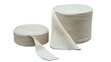 Two rolls of beige tubular compression bandage for wound care and support