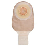 Ostomy pouch with beige cover and adhesive barrier for medical supply home delivery