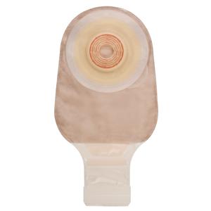 Ostomy pouch with beige cover and adhesive barrier for medical supply home delivery