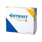 Entrust Ostomy Care medical supply box with blue and yellow accents, home medical aid