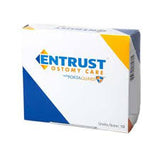 Entrust Ostomy Care medical supply box with blue and yellow accents, home medical aid