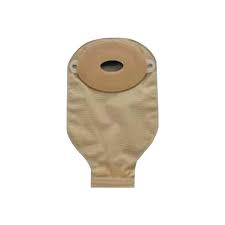 Beige colostomy bag with adhesive barrier for ostomy care and medical supply needs
