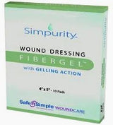 Simpurity wound dressing Fibergel box for wound care, 4"x5", 10 pads