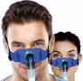 Man and woman wearing blue CPAP nasal masks for sleep apnea therapy