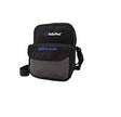 Black and gray compact medical supplies shoulder bag with front pocket and adjustable strap