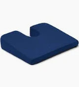 Blue ergonomic seat cushion with U-shaped cutout for comfort and support