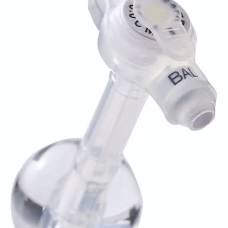 Close-up of a medical balloon catheter valve for home medical supply use