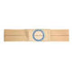Beige medical abdominal binder with blue circular opening on white background