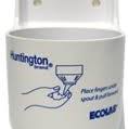 White medical sharps disposal container with open lid and safety instructions