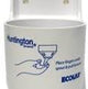 White medical sharps disposal container with open lid and safety instructions