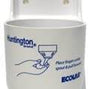 White medical sharps disposal container with open lid and safety instructions