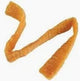 Single dried fruit leather strip twisted on a white background