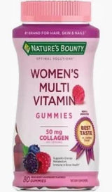 Nature's Bounty Women's multivitamin gummies bottle with berry flavor and collagen, 80 count