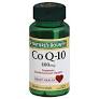 CoQ10 100mg dietary supplement bottle for cardiovascular health on white background