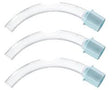 Three curved tracheostomy tubes with blue connectors for respiratory care