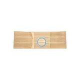 Beige medical abdominal support belt with stoma opening for ostomy care