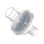 Clear medical ventilator filter with two tube connectors on white background