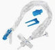 Closed suction catheter with clear tubing and blue connectors for respiratory care