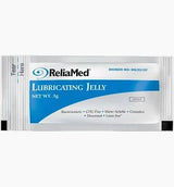 Single-use ReliaMed lubricating jelly packet, 3g, labeled sterile, for medical use