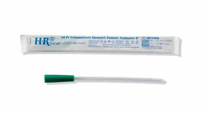 Female intermittent straight catheter with packaging for home medical use