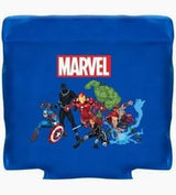 Blue cushion cover with Marvel superhero characters and Marvel logo
