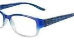 Blue rectangular eyeglasses with textured arms on a white background