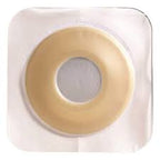 Close-up of adhesive skin barrier for ostomy care on white background
