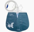 Medical urine drainage bag with tubing and leaf design, used for home healthcare