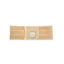 Beige ostomy support belt with adjustable strap and circular stoma opening